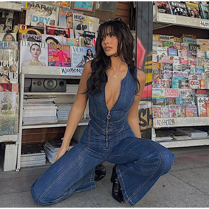 Day Dreaming Denim Heart Backless Jumpsuit