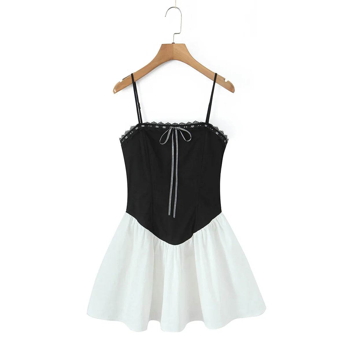 Black Spliced White Sling Bow Mini Dress