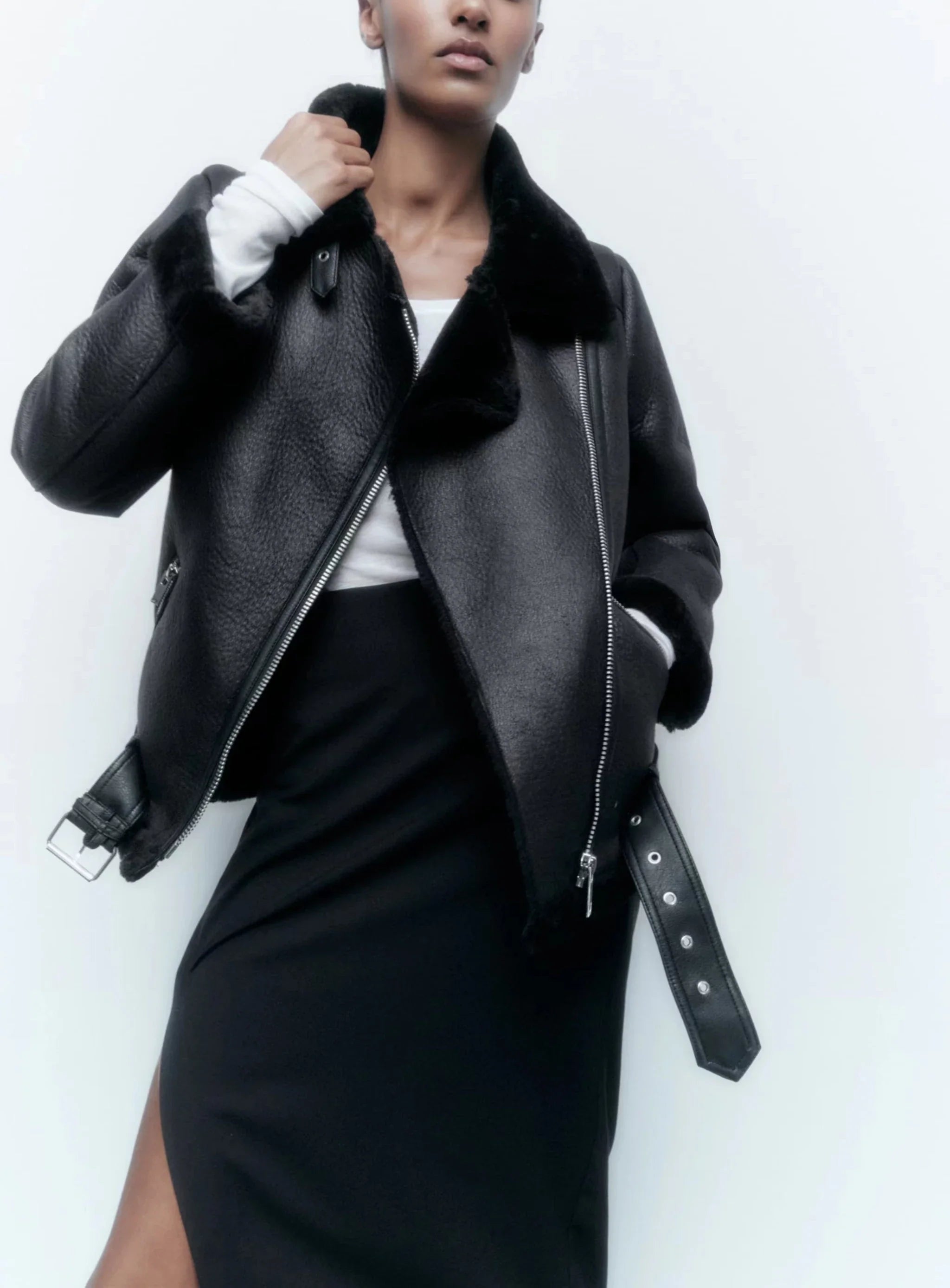 Faux Leather Double-Sided Zipper Biker Jacket