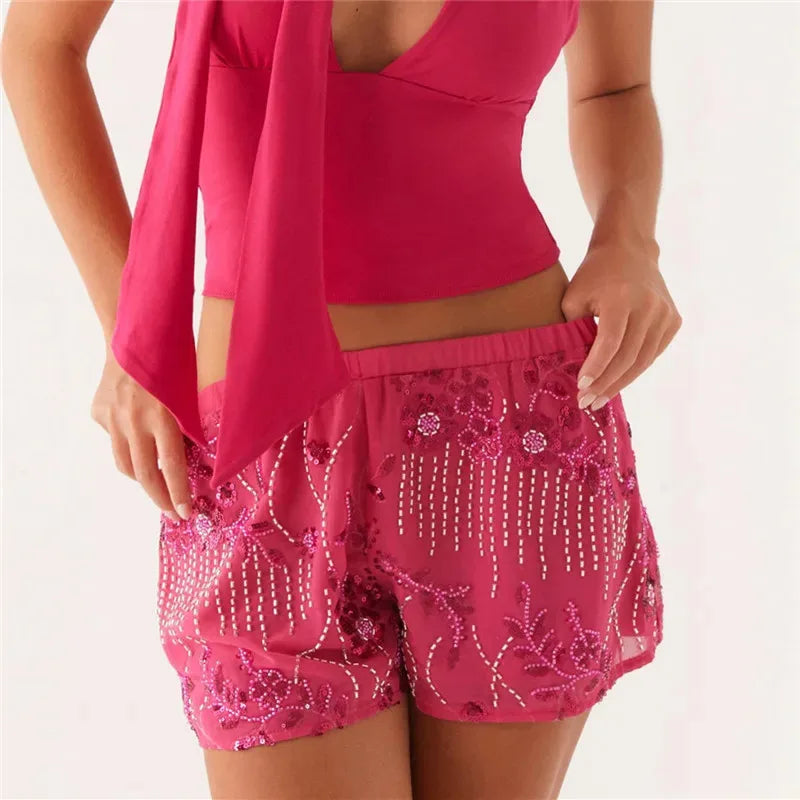 Sequins Beaded Embroidery Shorts