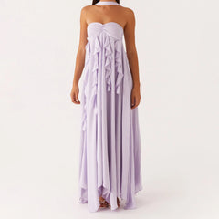 Ruffle Trim Sleeveless A-line Long Dress - Beach Style