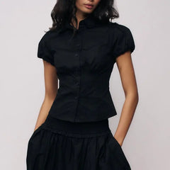 Button Down Lapel Top - Polka Dot Slim Fit