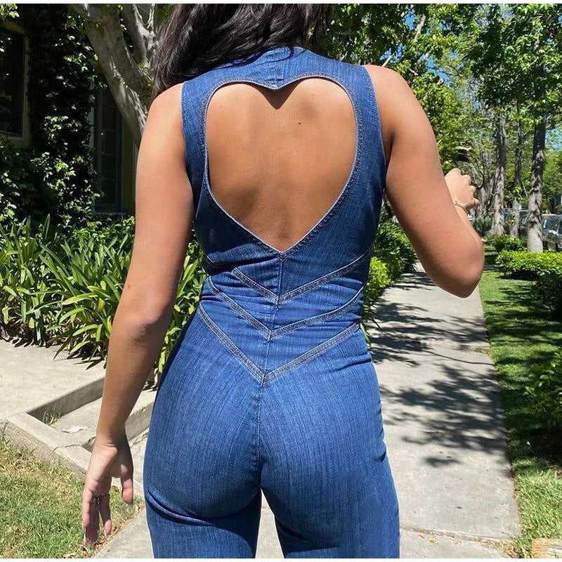 Day Dreaming Denim Heart Backless Jumpsuit