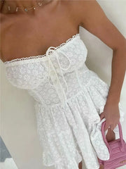 White Embroidered Strapless Mini Dress