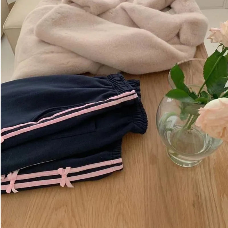 Bow Knot Stripe Drawstring Joggers