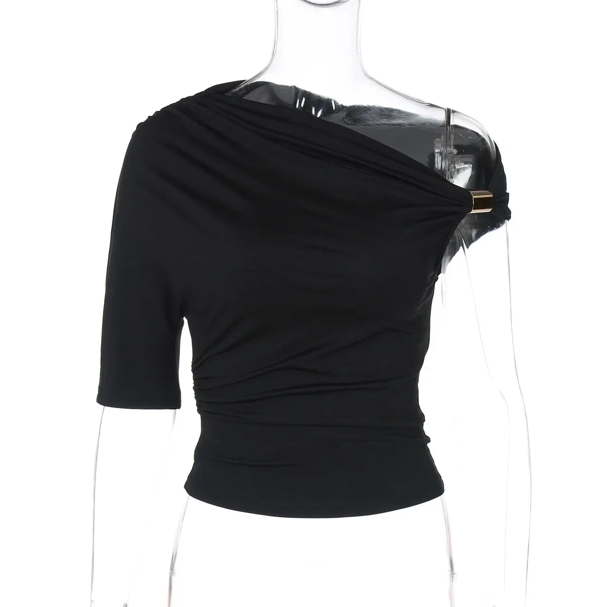 One Shoulder Asymmetrical Metal Ring Top