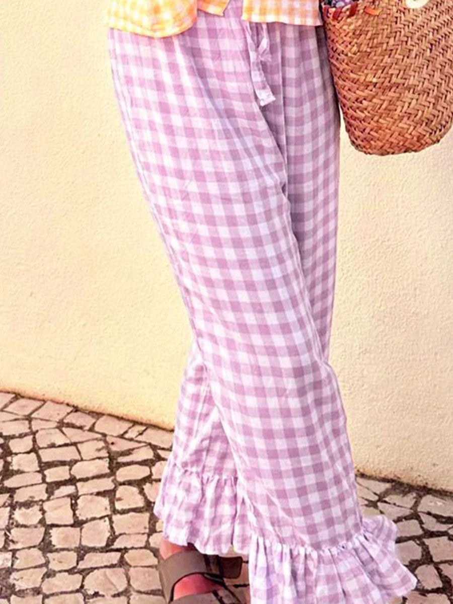 Plaid Ruffles Pants