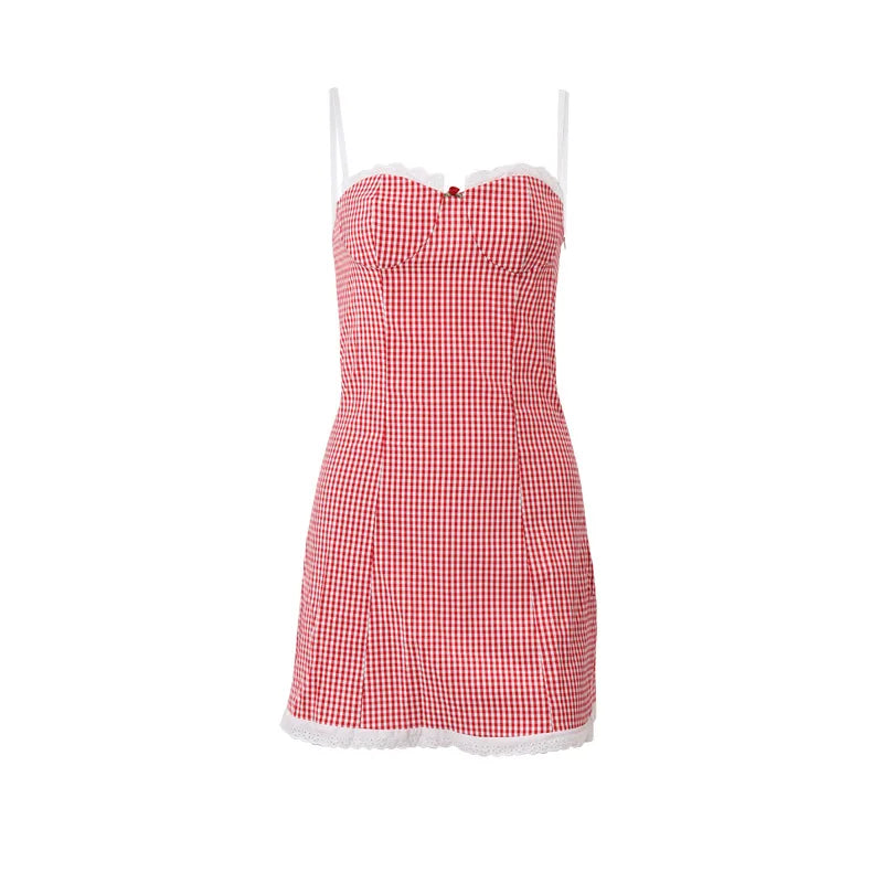 Plaid Well Mini Spaghetti Dress