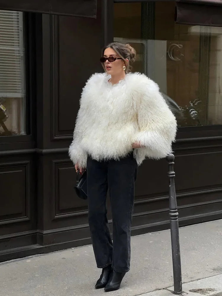 Fringe Fluffy Faux Fur Jacket