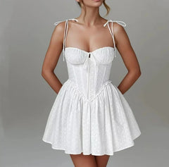 White Tie Up Bustier Mini Dress