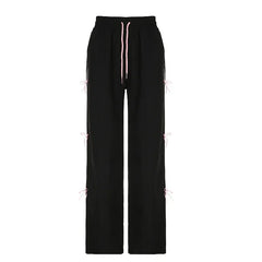 Black Side Bow Drawstring Straight Sweatpants