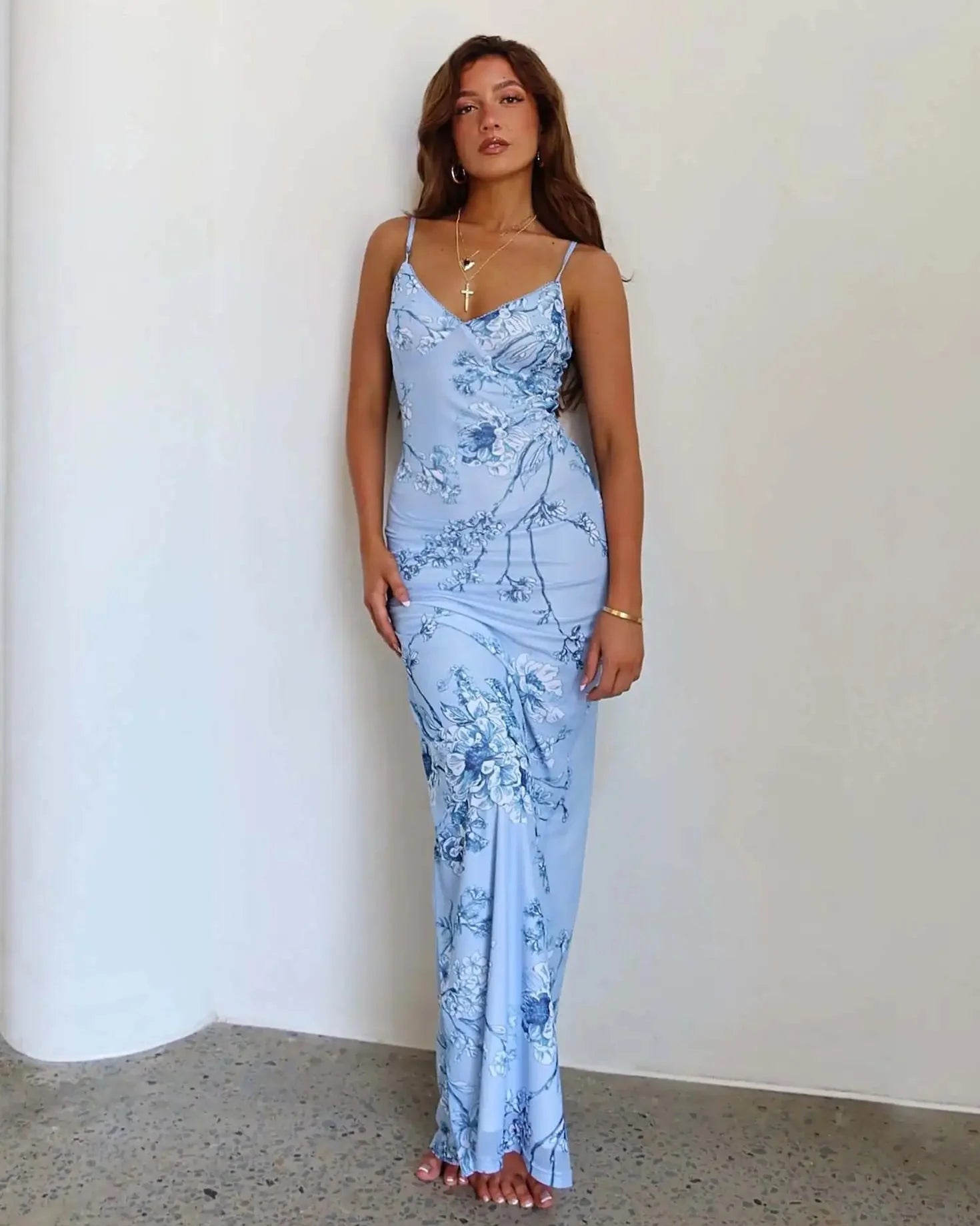 Floretta V Neck Spaghetti Dress
