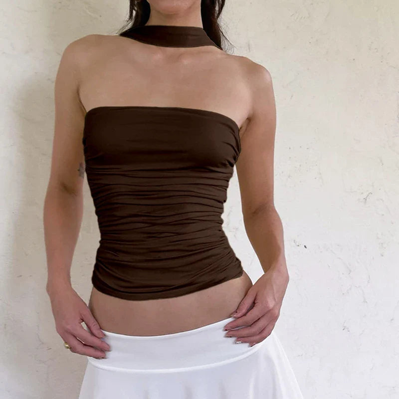 Ruched Tube Top with Scarf - Y2K Style