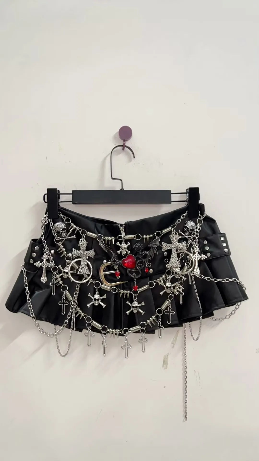 Black Micro Pleated Cross Chain Skirt