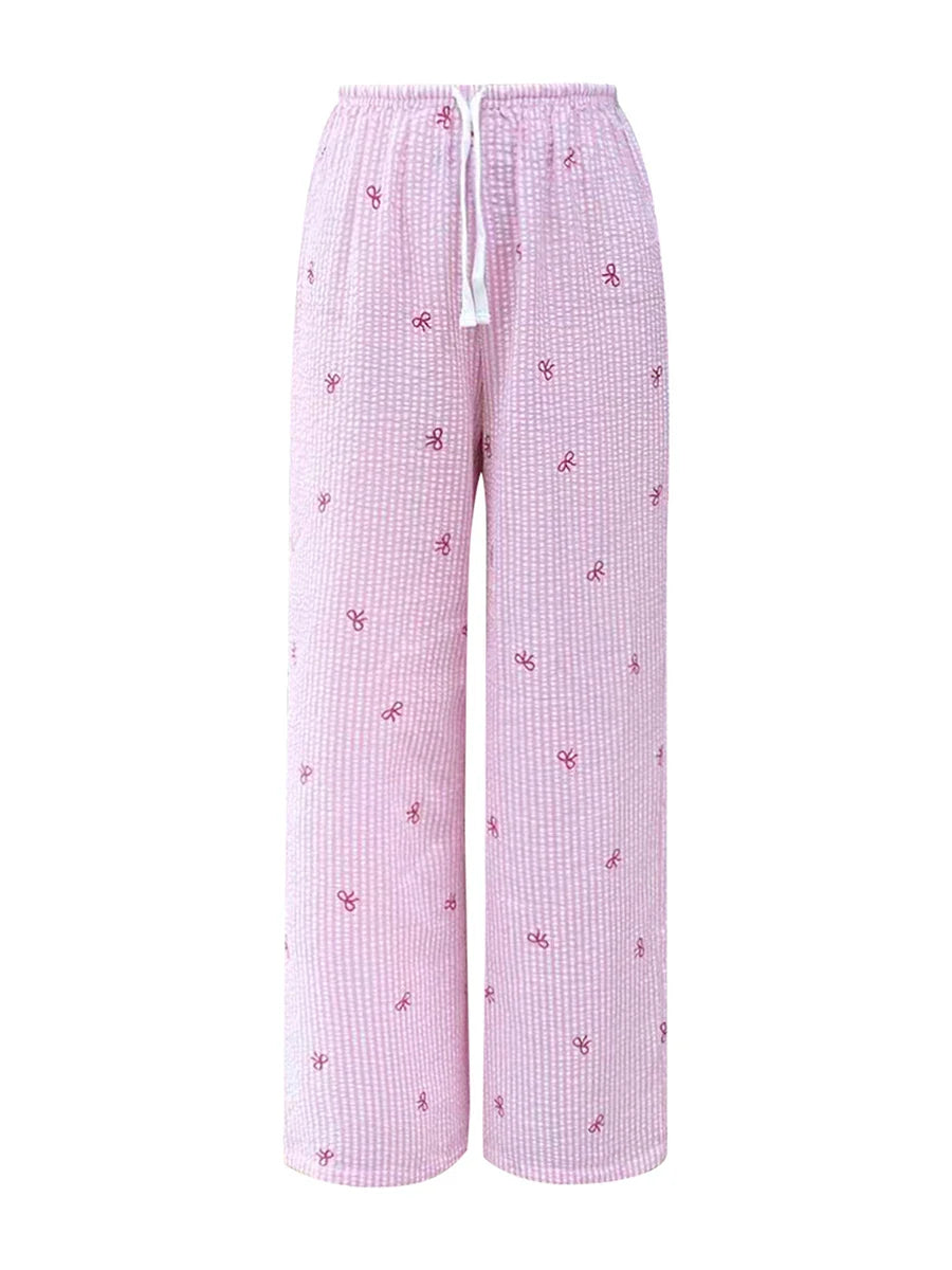 Chic High-Waist Striped Lounge Pants - Elastic Drawstring Detail