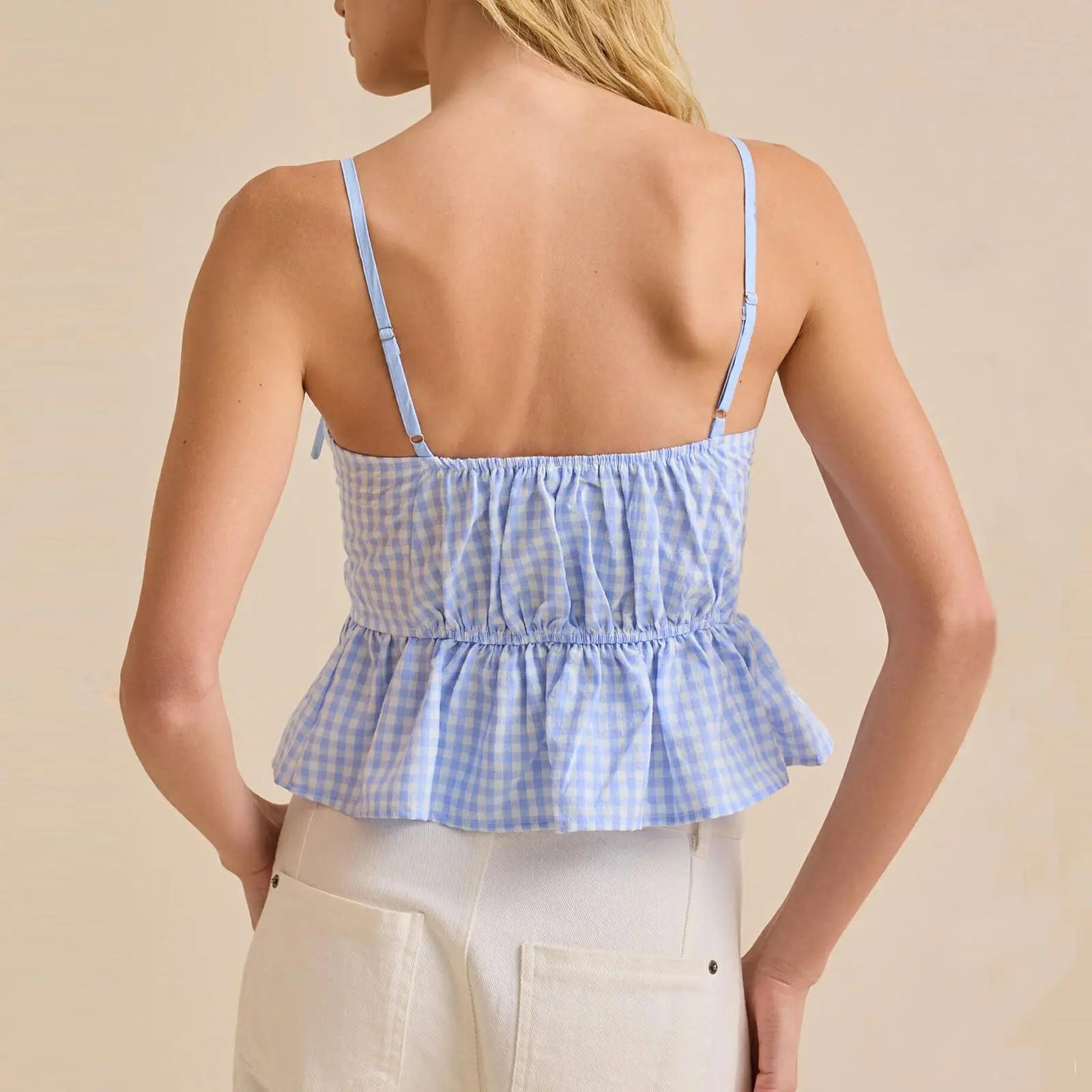 Plaid Print Bow Tied Straps Top