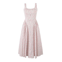 Floral Print Square Neck Strap Flare Midi Dress