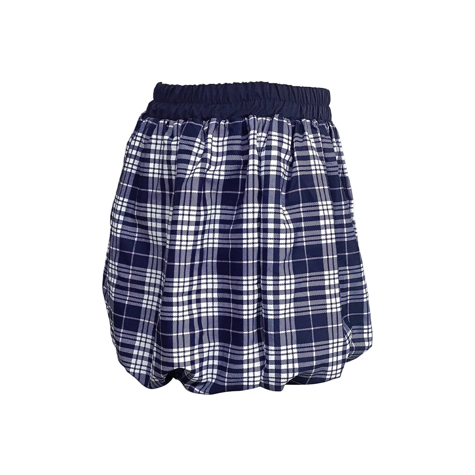 Blue Plaid Elastic High Waist Mini Skirt - A-Line Fit