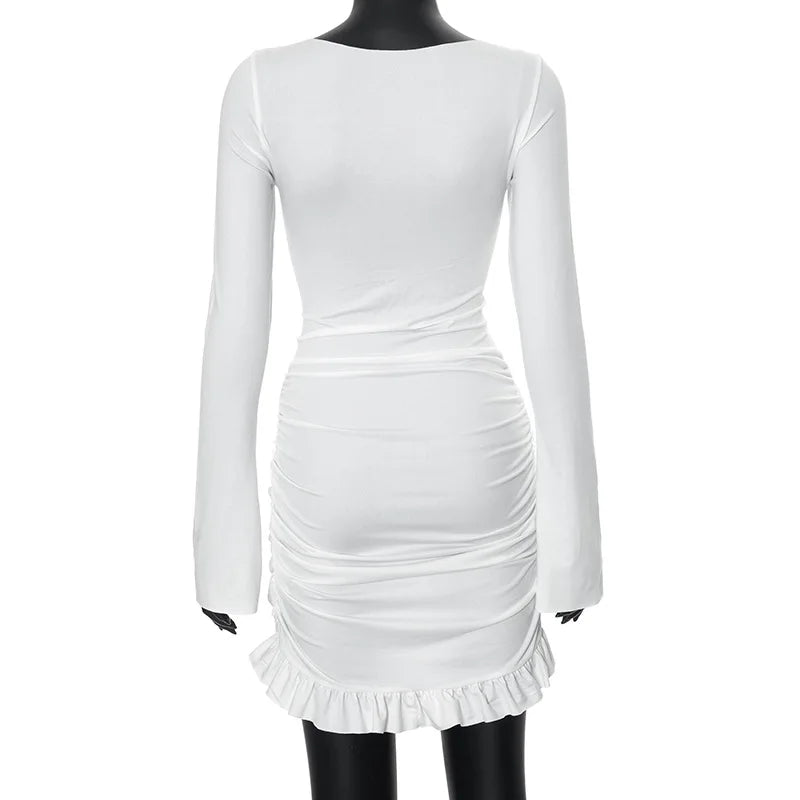 Long Sleeve Ruffled Twist Mini Dress