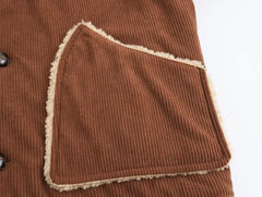 Corduroy Turn-down Collar Fur Lining Jacket