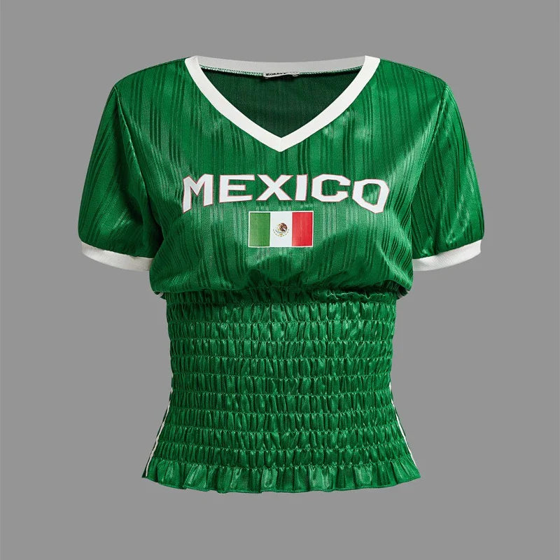 Green Ruched Mexico Jersey Top