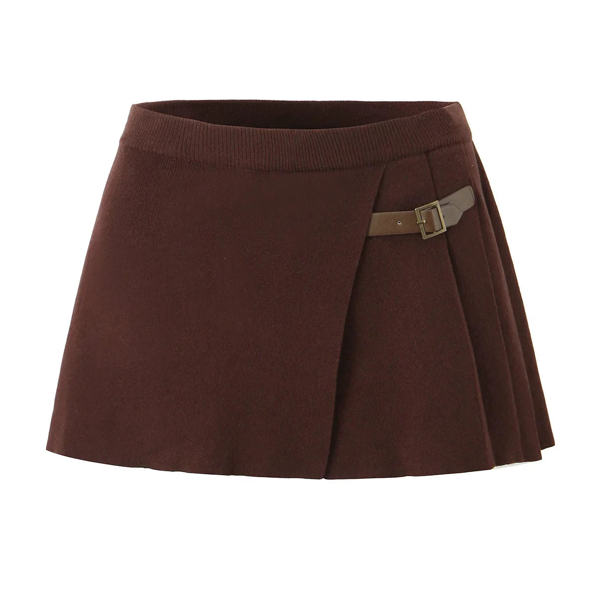 Knit Buttoned Long Sleeve Top And Pleated Mini Skirt