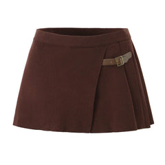Knit Buttoned Long Sleeve Top And Pleated Mini Skirt