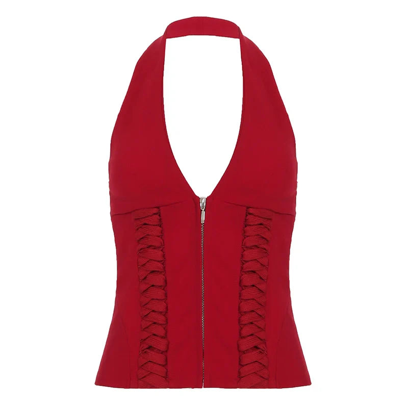 Halter Braid Zipper Corset Top