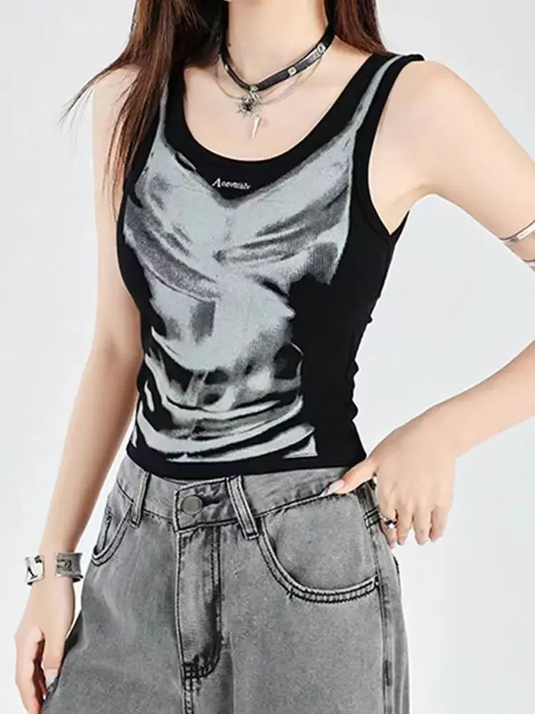 Black V-neck Printed Top