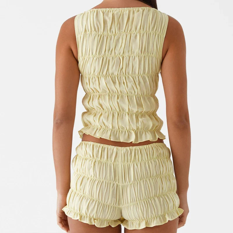 Ruched Tank Top And Shorts Set