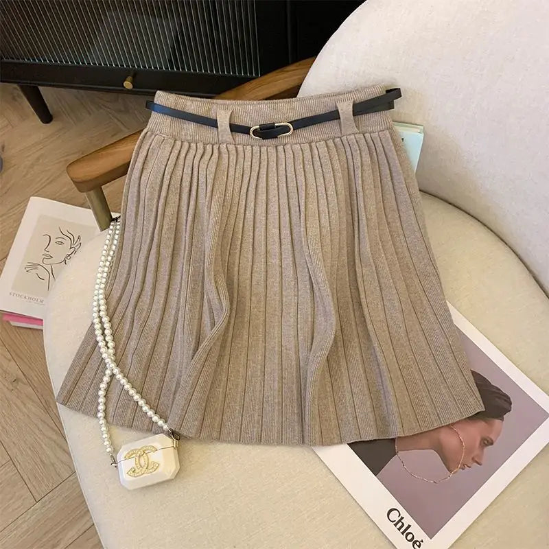 Pleated High Waist Belted Mini Skirt