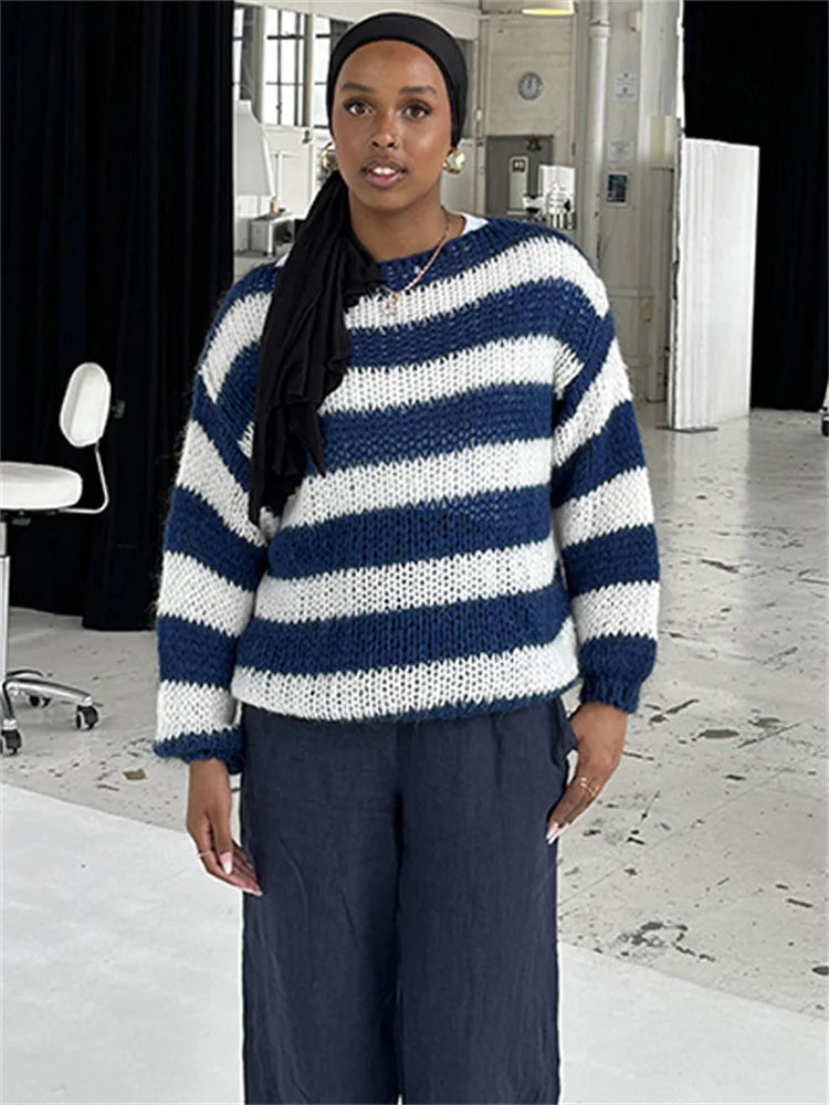 Knit Striped Off-shoulder Sweater