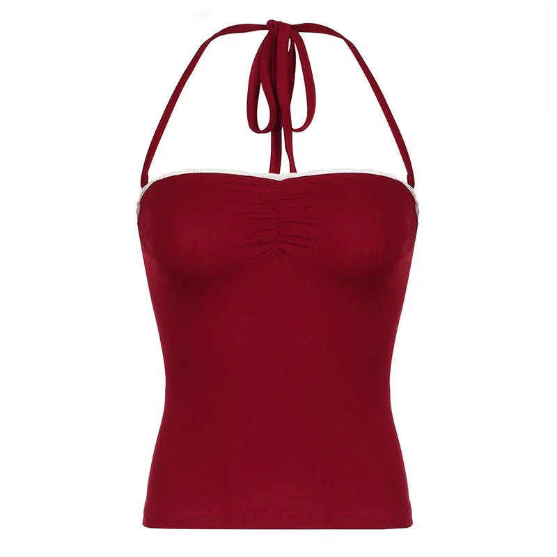 Red Lace Tie Up String Top