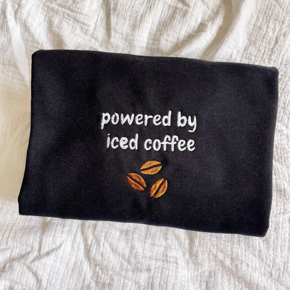 Powered By Iced Coffee Embroidered Crewneck Sweatshirt