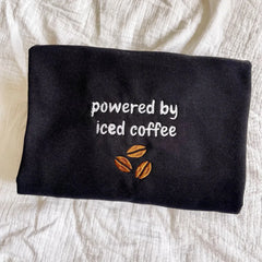 Powered By Iced Coffee Embroidered Crewneck Sweatshirt