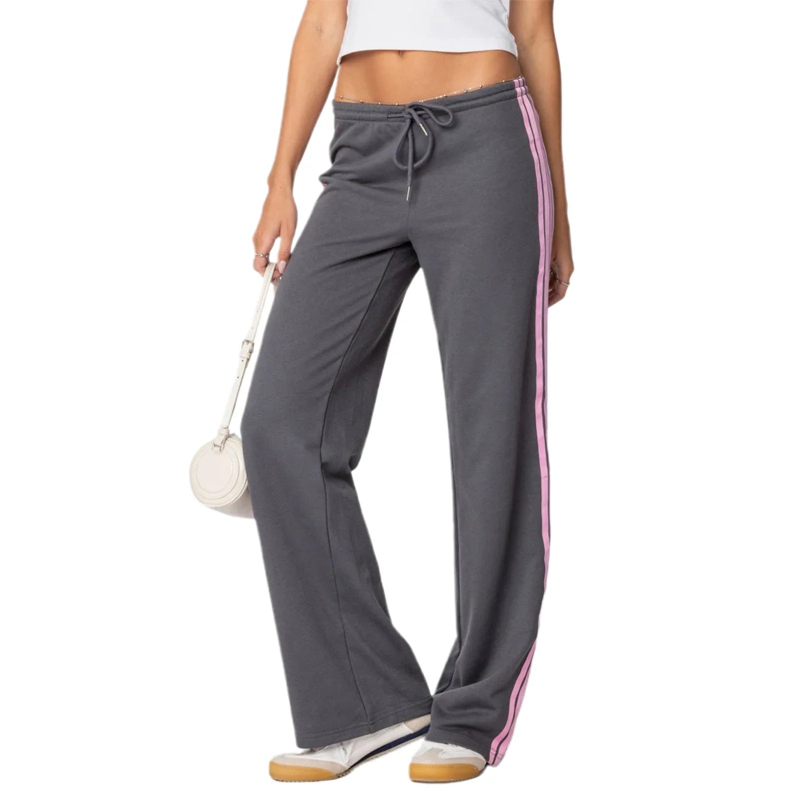Drawstring Side Stripes Wide Leg Pants with Pockets