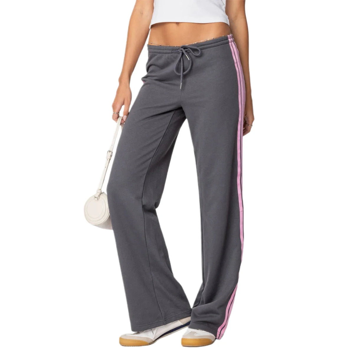 Drawstring Side Stripes Wide Leg Pants with Pockets