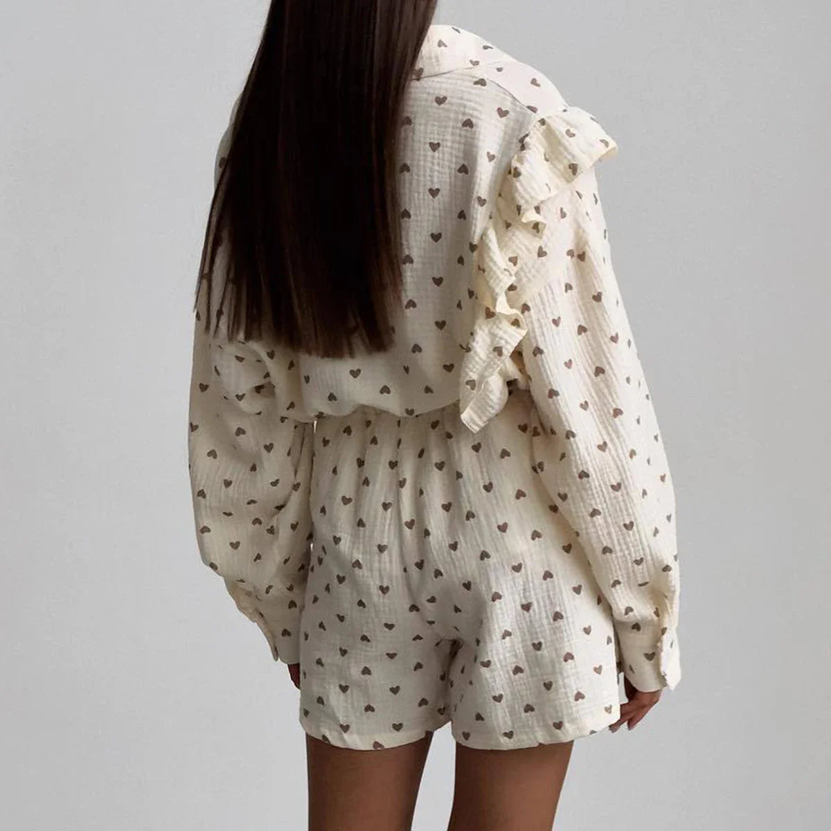 White Linen Printed Shirt And Shorts Set