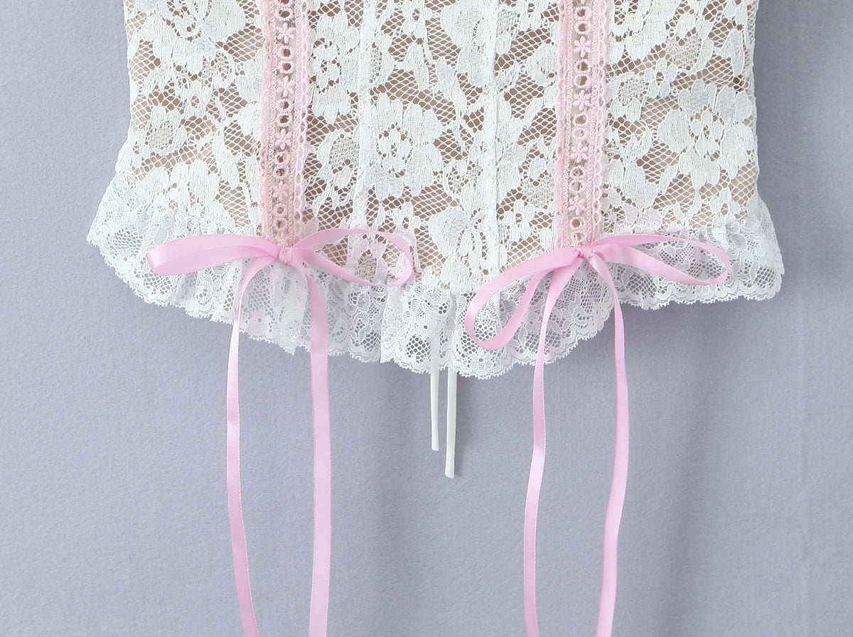 White Lace Bustier Top with Lace-Up Front