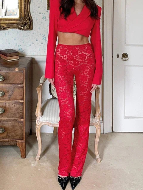 High Waist Sheer Lace Pants