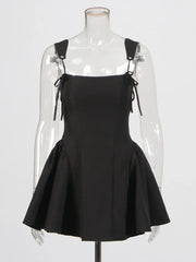 Solid Tie Up Strap Mini Dress
