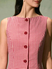 Red Plaid Buttoned Tank Mini Dress