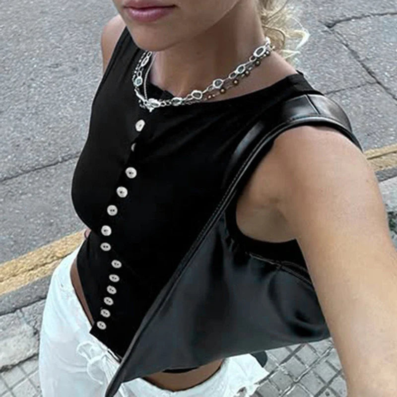 Button-Up Tank Top - Backless Streetwear Crop