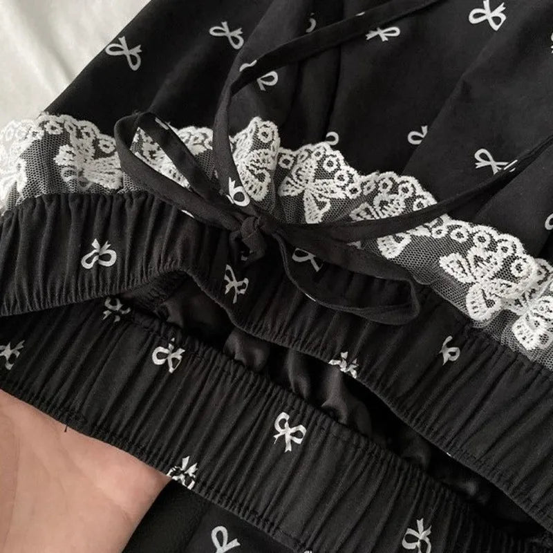 Bow Printed Wide Leg Pants