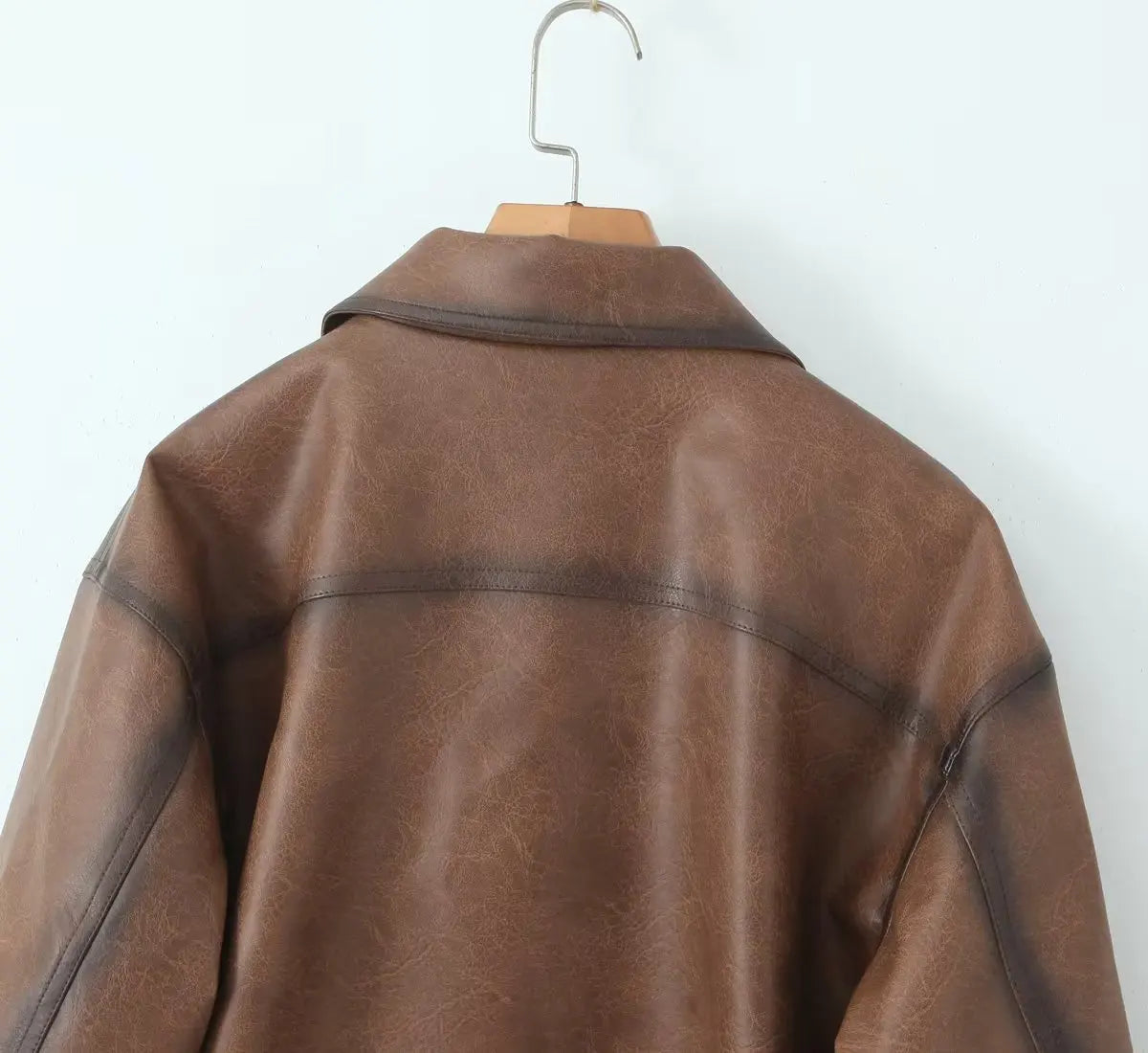 Gradient Brown PU Leather Jacket