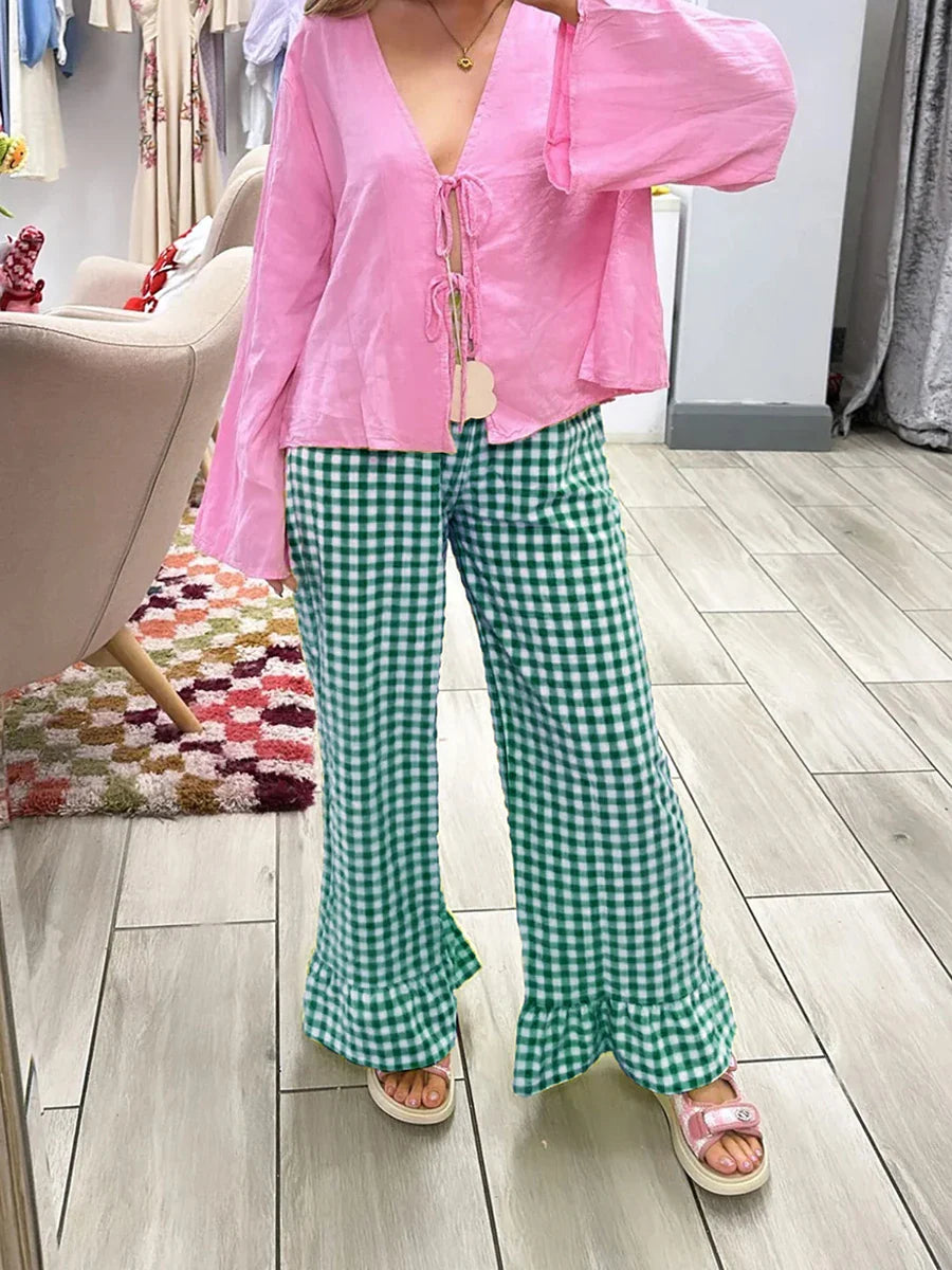 Plaid Ruffles Pants