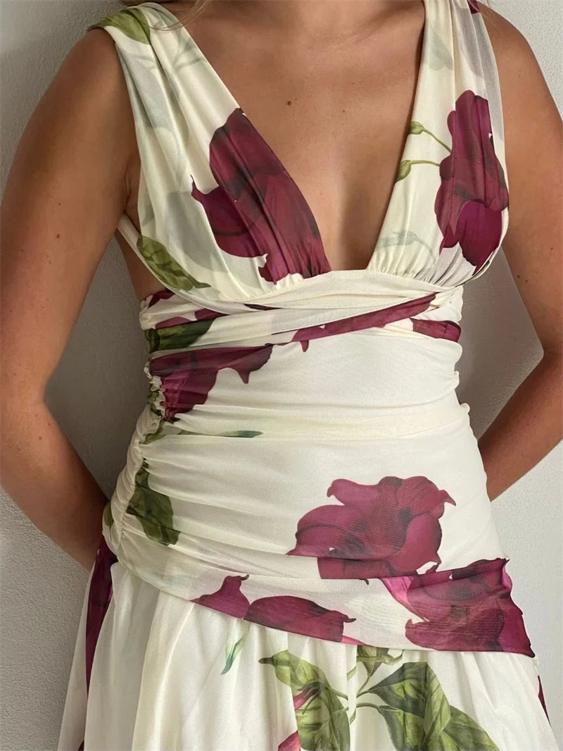 Floral Print Halter Tie Up Mini Dress