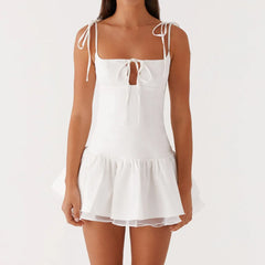 White Tie-up Strap Mini Dress