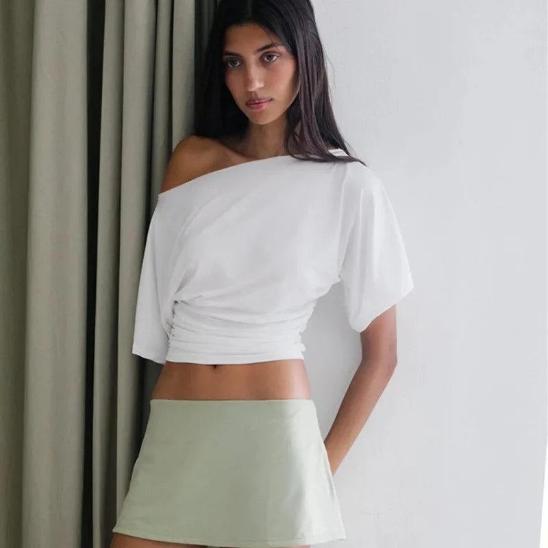 Asymmetrical One Shoulder Short Sleeve Top