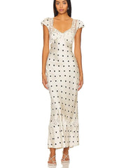 White Satin Polka Dot Maxi Dress
